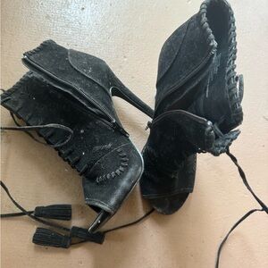 Black suede peek toe heels